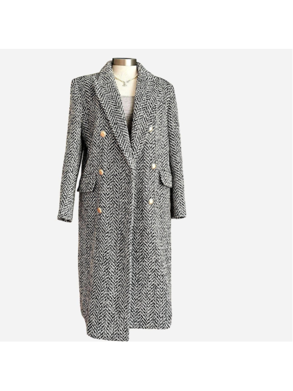 Vintage-Inspired Wool Coat • Shoulder Pads • Cozy Padded Lining • Long Straight
